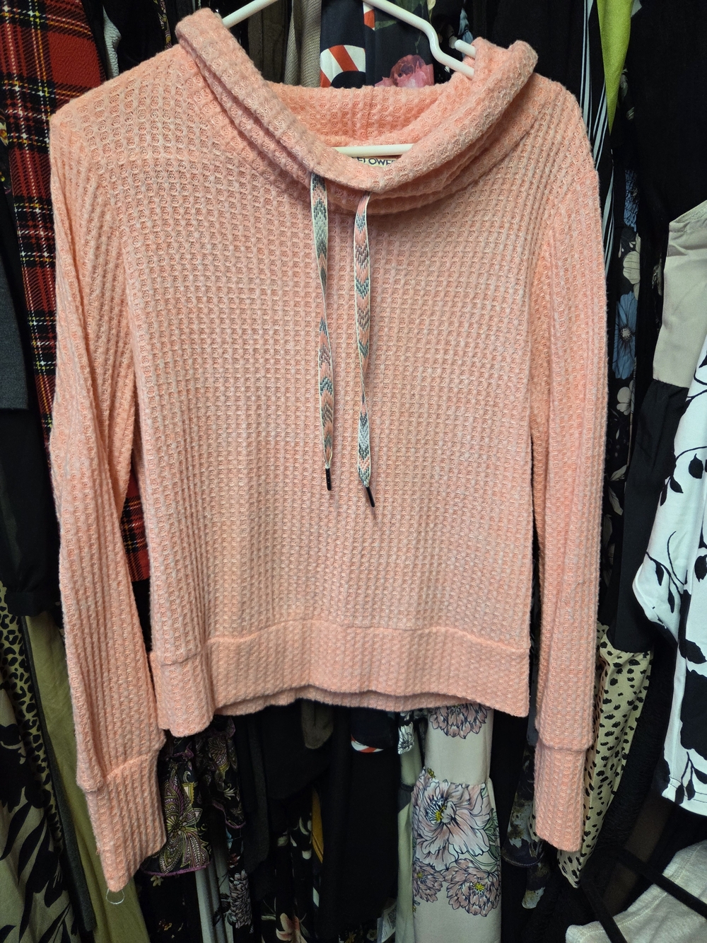 Wallflower Blush ORANGE Waffle-Knit Cowl Pullover